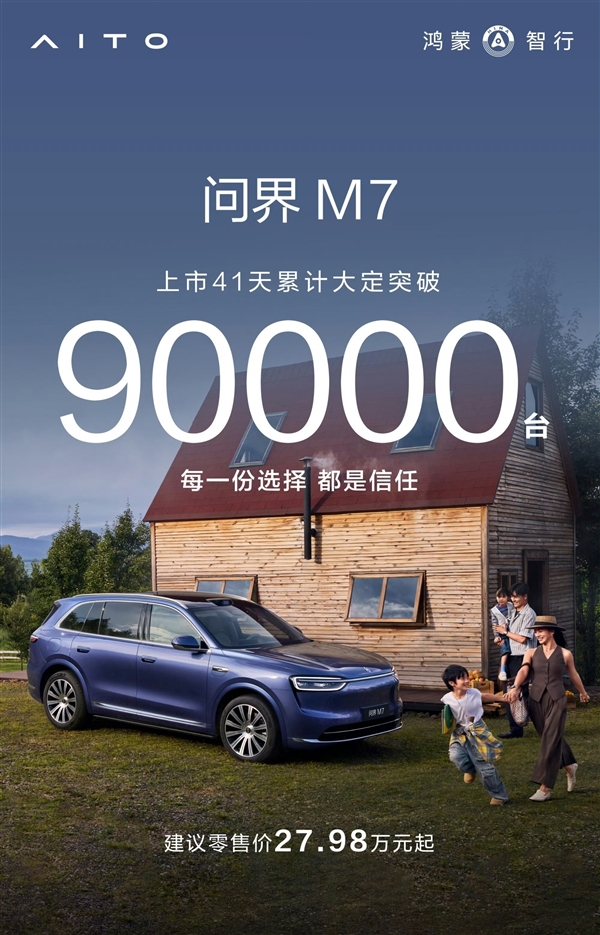 全新问界M7上市41天，大定成绩斐然，一举突破9万台，成为大爆款！