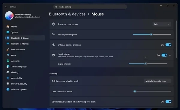 Windows11的各类操作都将配备触觉反馈功能，用户还能自行调整反馈强度