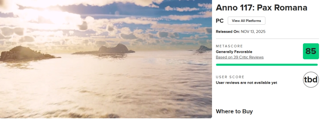 《纪元117：罗马和平》在M站获得了85分的平均分，IGN也给出了9分的好评