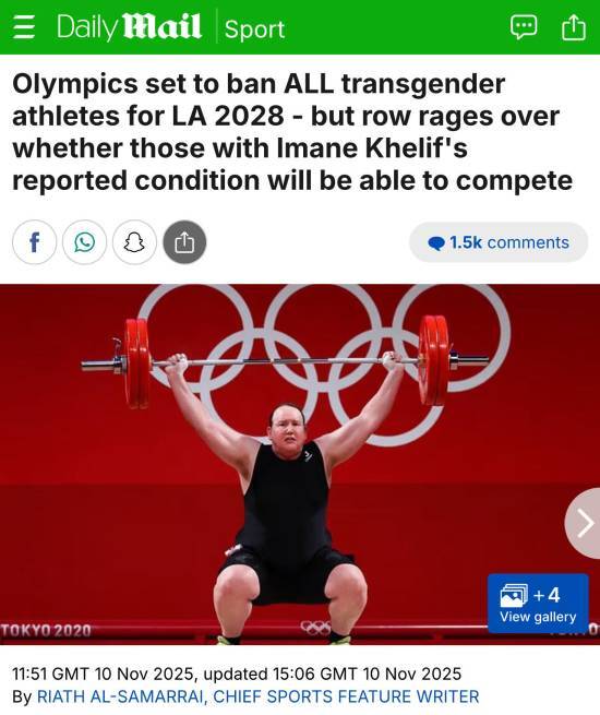 重大消息！国际奥委会拟禁止跨性别女性参与奥运会女子赛事
