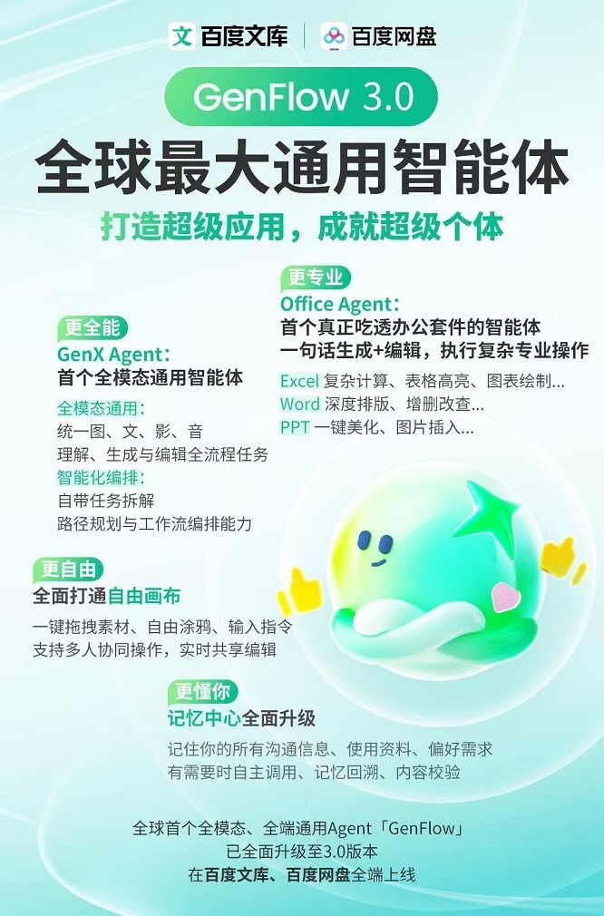 百度文库网盘推出GenFlow3.0版本，超级应用助力打造超级个体