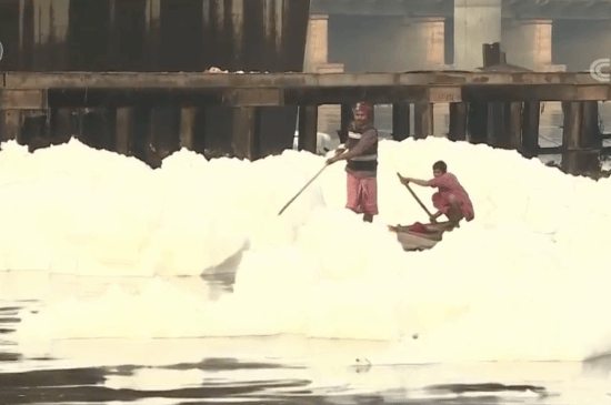 恒河水面已被有毒物质覆盖，但当地居民依旧愉快地在河中沐浴