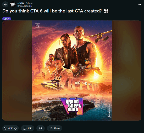 GTA6会不会成为系列的收官之作？玩家感慨：等新作出来我们都老了