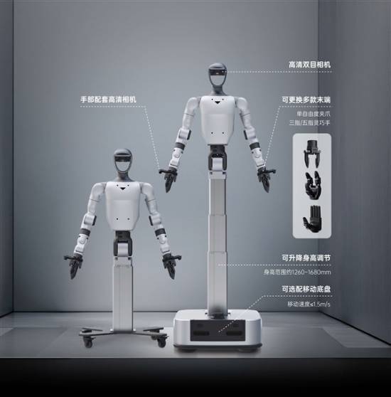 宇树首款轮式人形机器人发布，身高可在1.26米至1.68米之间调节