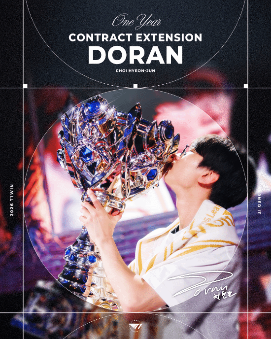 T1正式宣布！Doran下赛季将继续为球队效力