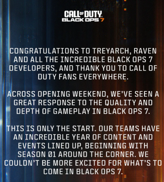 《使命召唤：黑色行动7》口碑翻车遭差评轰炸，动视发声明感谢玩家批评鞭策
