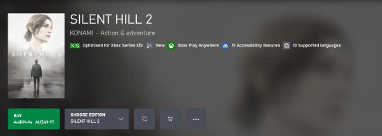 澳洲Xbox平台《寂静岭2重制版》首发享五折优惠！