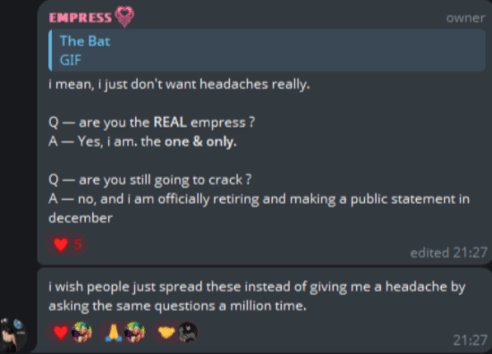 知名破解团体“女皇组”宣告隐退！网友纷纷猜测：是难以抗衡D加密了吗？