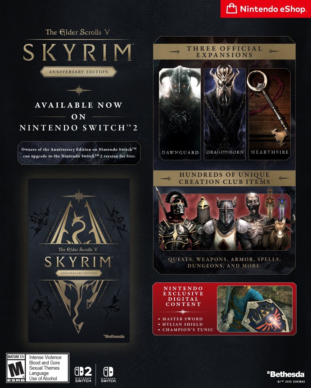 《上古卷轴5：天际》Switch2版本今日正式推出支持免费升级