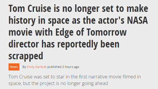 阿汤哥的“太空拍片”计划宣告失败，他不愿向总统开口求助。