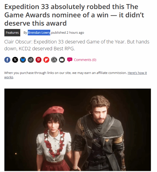 年度游戏《光与影33号远征队》遭质疑"名不副实"？外媒发声：最佳角色扮演奖理应归属它