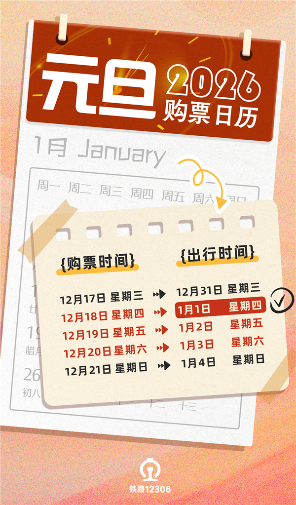 元旦假期火车票抢票日历已公布，放假3天需调休且高速不免费！