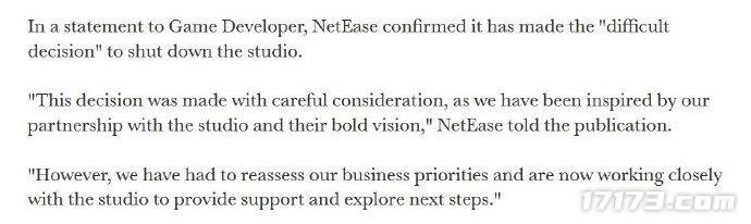 继日本樱花工作室之后，网易又一次关闭了海外游戏工作室