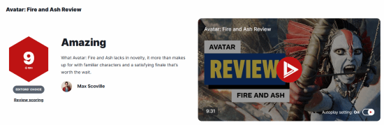 《阿凡达3》获IGN9分评价：技术层面无明显创新，却是令人满意的系列终章