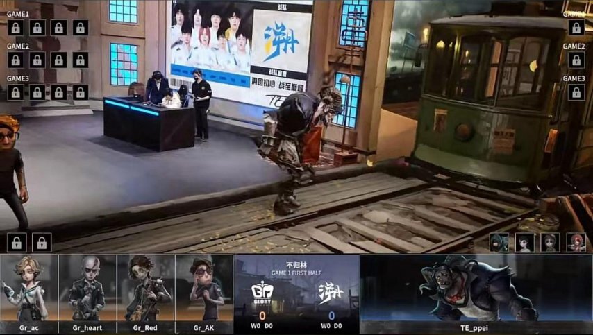 第五人格IVL赛事中，Gr_Jin操控破轮完成关键击倒，助力团队逆风翻盘并成功四抓锁定胜局！