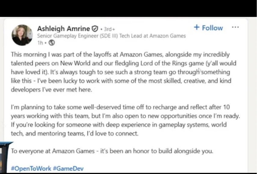 受亚马逊1.4万裁员波及，已开发两年的《指环王》大型多人在线游戏项目宣告终止
