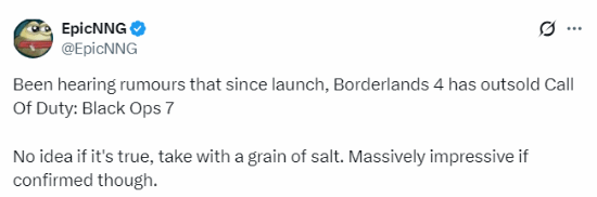 绝非失败之作！消息称《无主之地4》销量超越COD新作