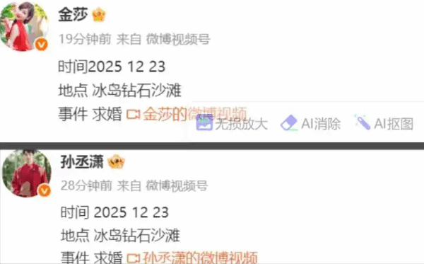 金莎分享冰岛求婚视频，其男友比她小19岁