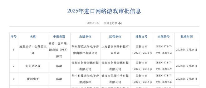波斯王子：失落的王冠已于12月获得版号并通过审核