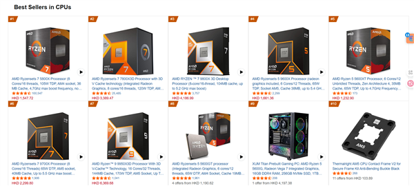 AM4平台宝刀未老：锐龙75800X斩获销量冠军！前十席位中AM4占四席