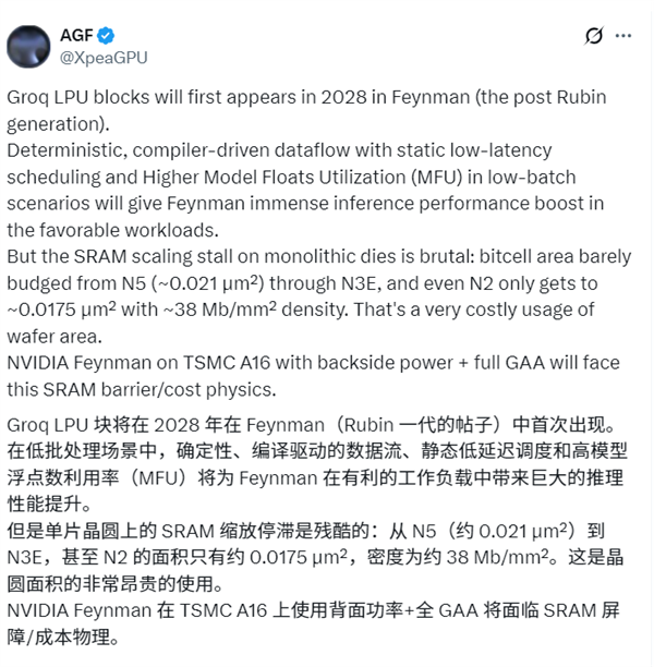 NVIDIA将采用X3D堆叠设计！下一代FeynmanGPU会引入LPU
