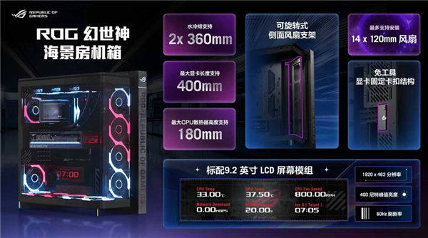 ROG幻世神海景房机箱正式登场：配备9.2英寸LCD屏幕风扇支架支持旋转