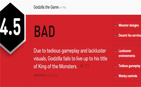 《哥斯拉》这款作品的游玩体验如何？IGN给出的评分只有4.5分