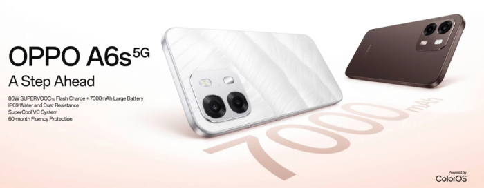 OPPO在海外市场发布A6s5G新机，配备7000mAh大容量电池与80W闪充技术