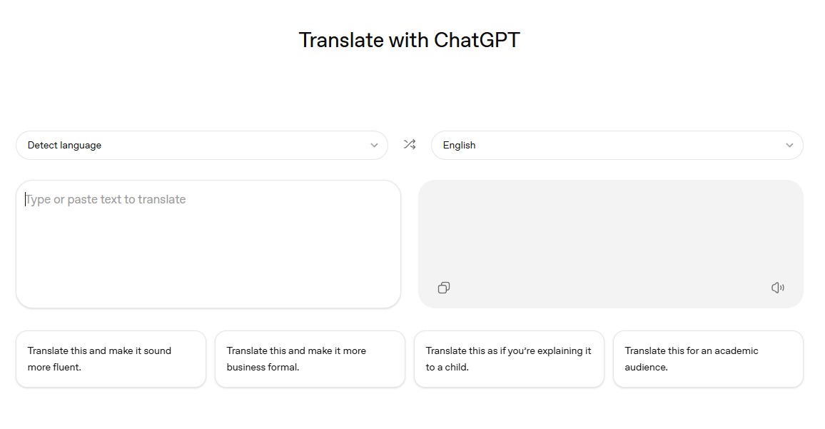 OpenAI发布了名为“ChatGPT翻译”的独立翻译工具