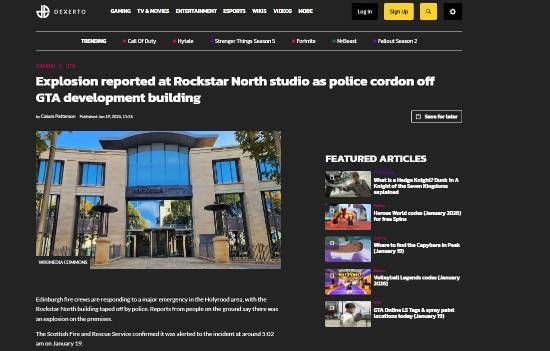 R星北方工作室突发爆炸事故，警方已封锁《GTA6》的开发大楼