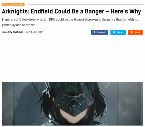 外媒表示《明日方舟终末地》有望取得巨大成功，或将成为国产二次元游戏的新标杆！