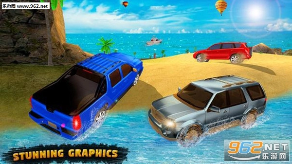 吉普驾驶特技比赛水冲浪者